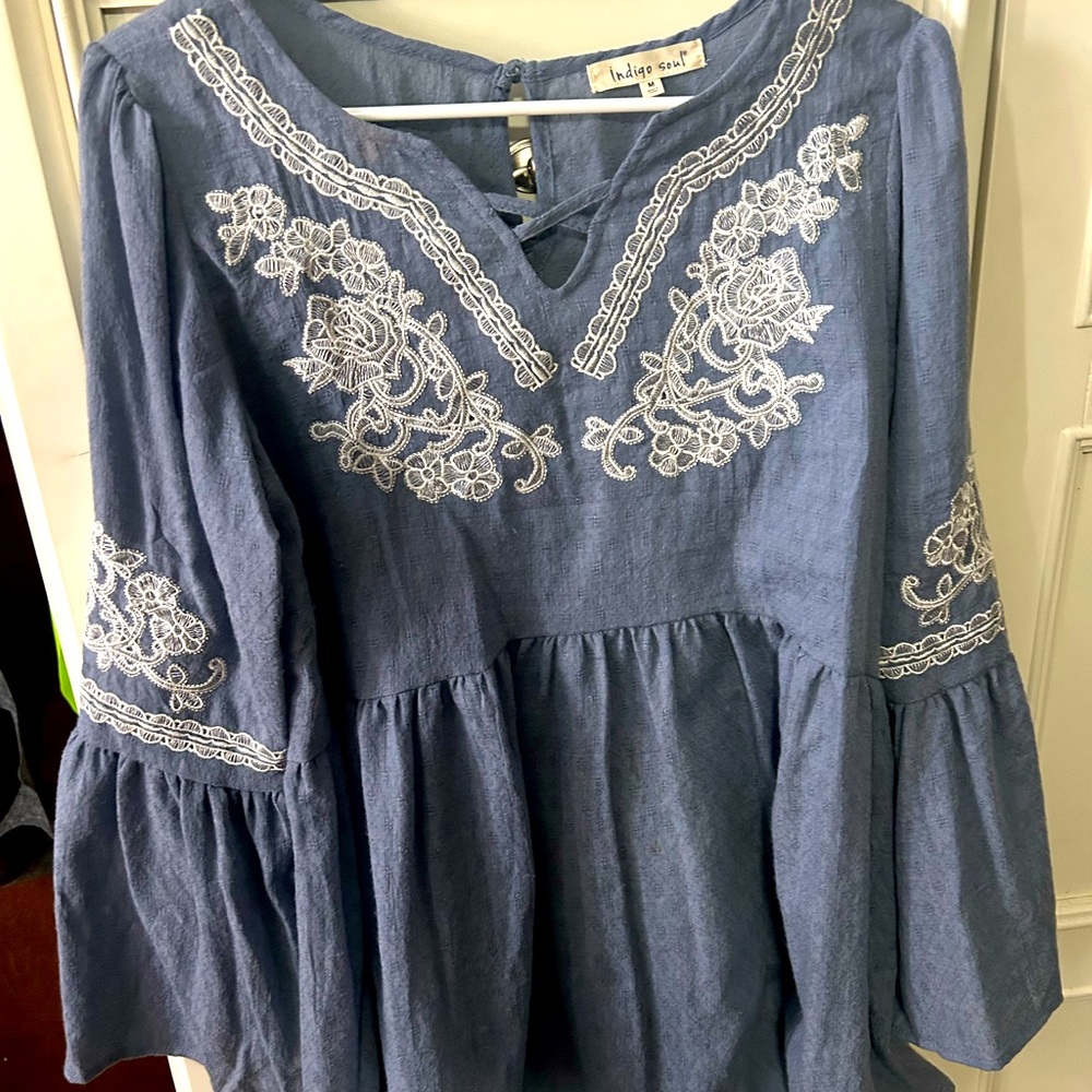 Indigo soul women’s flowy chambray blouse hippie style top